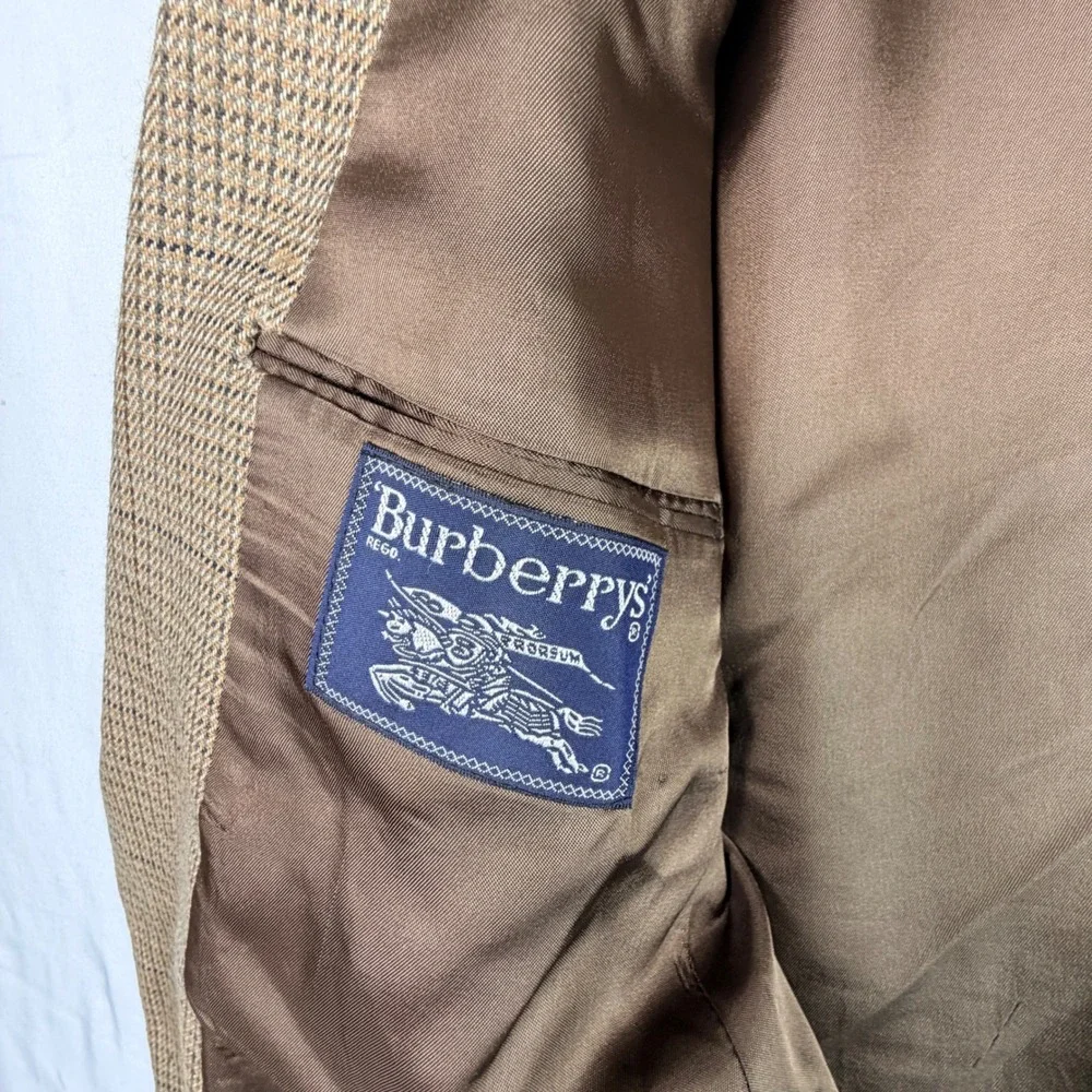 Vintage Burberrys Blazer 48 Brown Tan Check 100% Wool old money sports coat